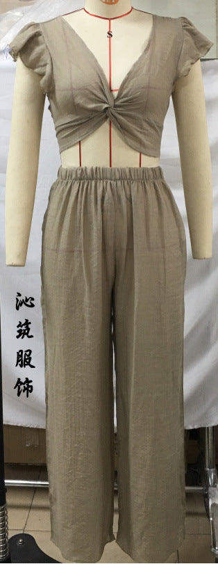 Women Vacation Beach Ruffled Crop Blouse Set