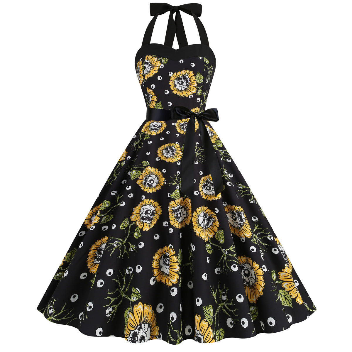 Robe d'Halloween à imprimé citrouille et toile d'araignée pour femme