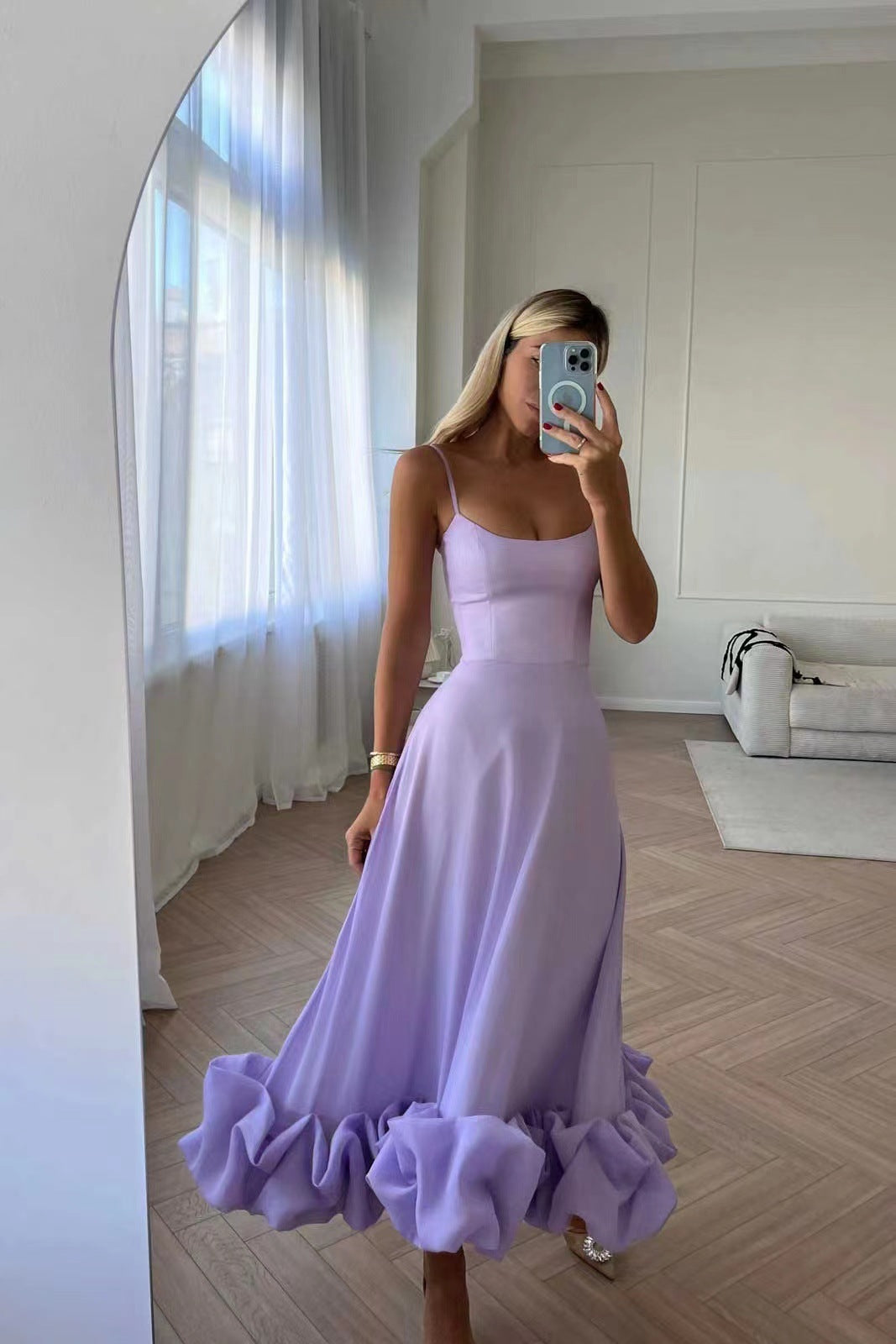 Women Fashion Elegant Solid Color Spaghetti Strap Dress