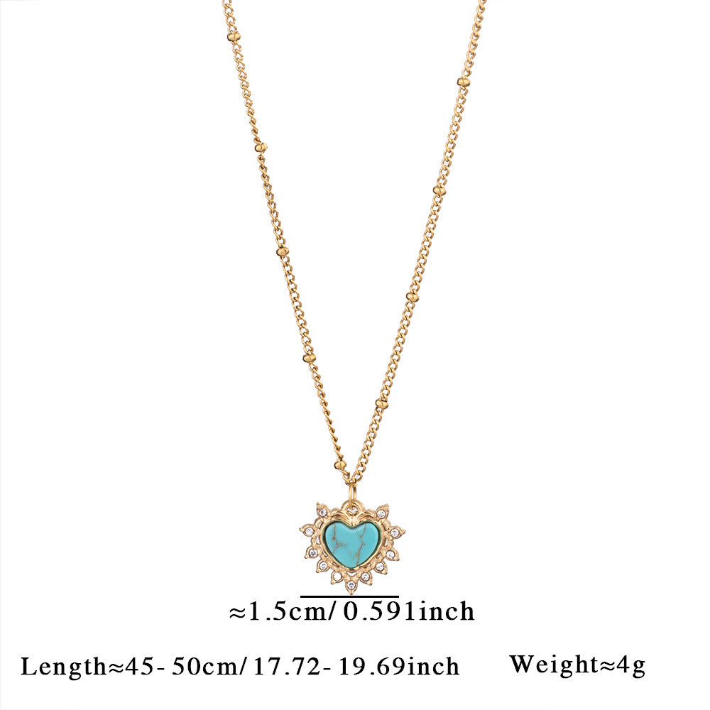 Collar sencillo de acero y titanio con piedras naturales y diseño de amor para mujer