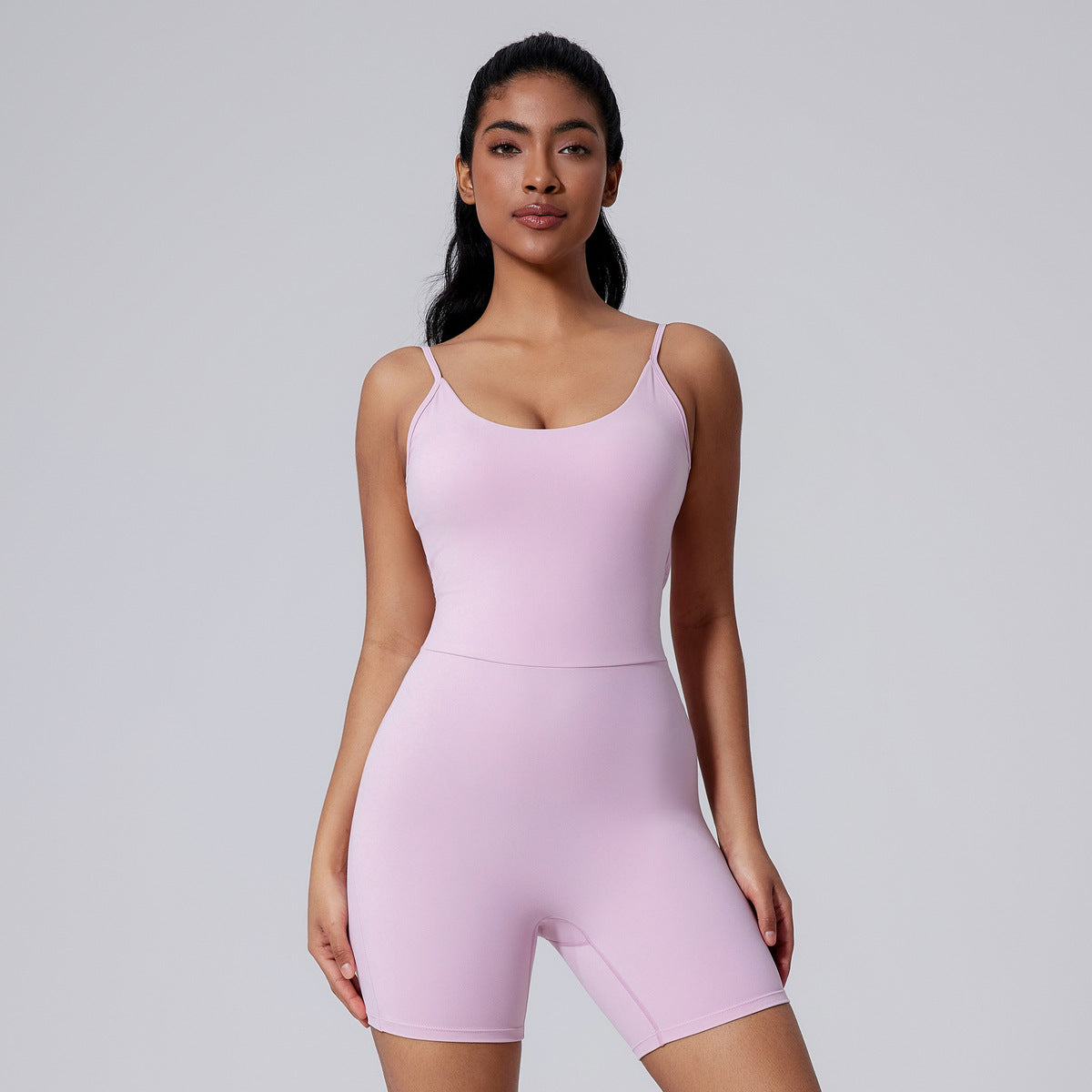 Women Solid Color Sleeveless Yoga Romper Nylon Slim-Fit Sports Jumpsuit