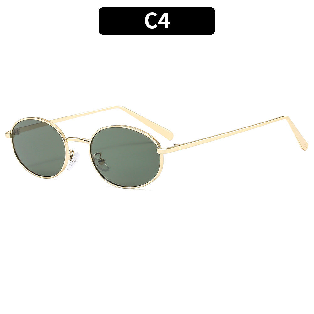 Gafas de sol ovaladas retro con montura metálica elegante
