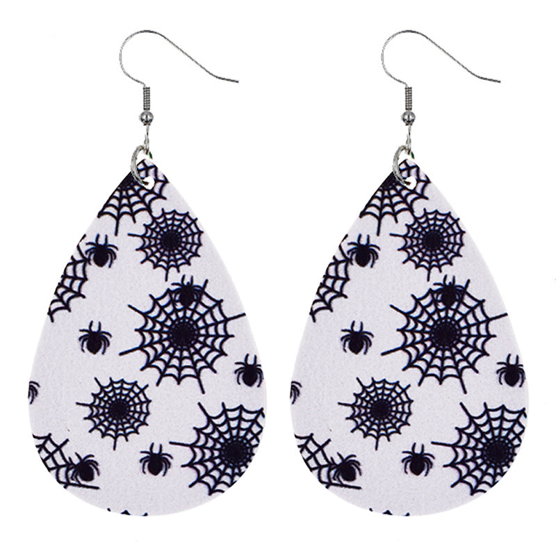 Halloween Women Fashion Leather Pumpkin Skull Earrings