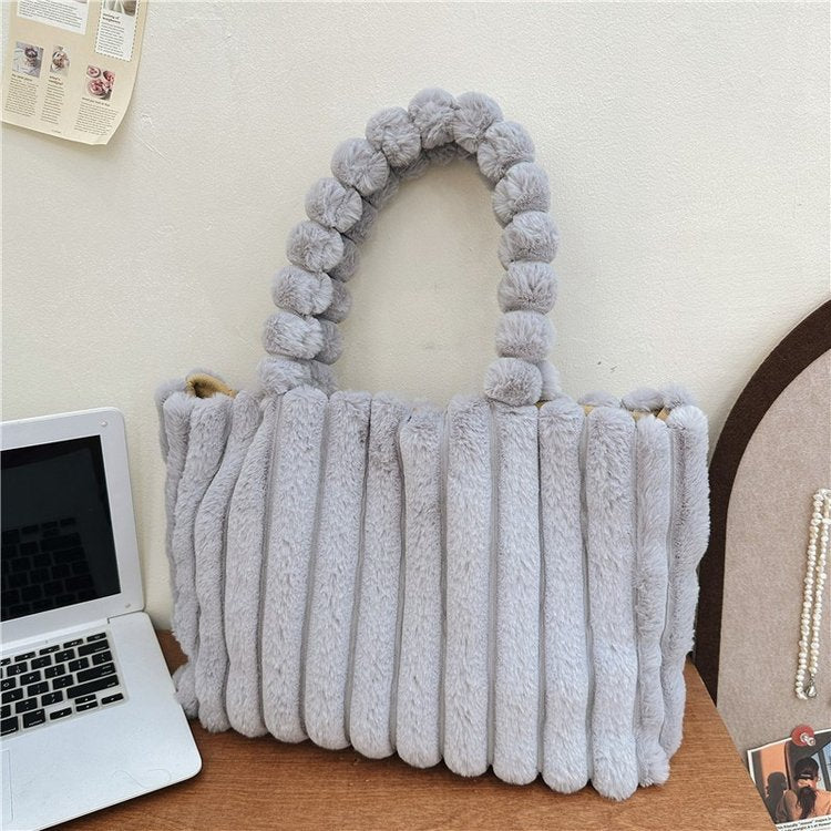 Women Fashion Solid Color Plush Tote Bag