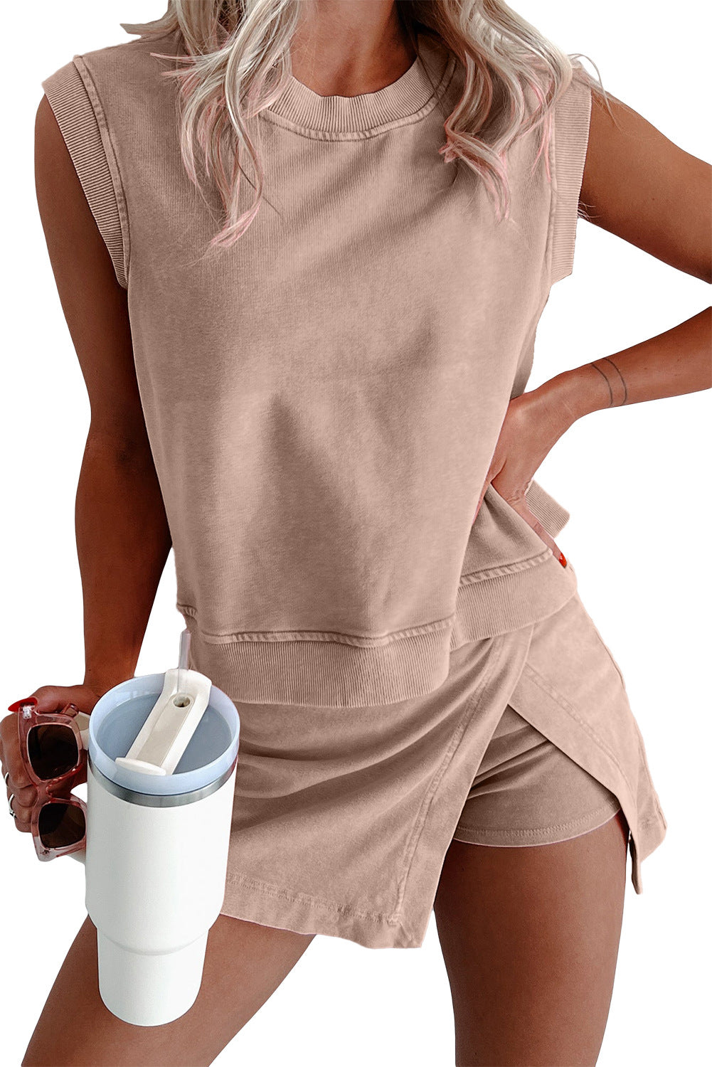 Women Casual Cotton Sleeveless T-Shirt and Shorts Set