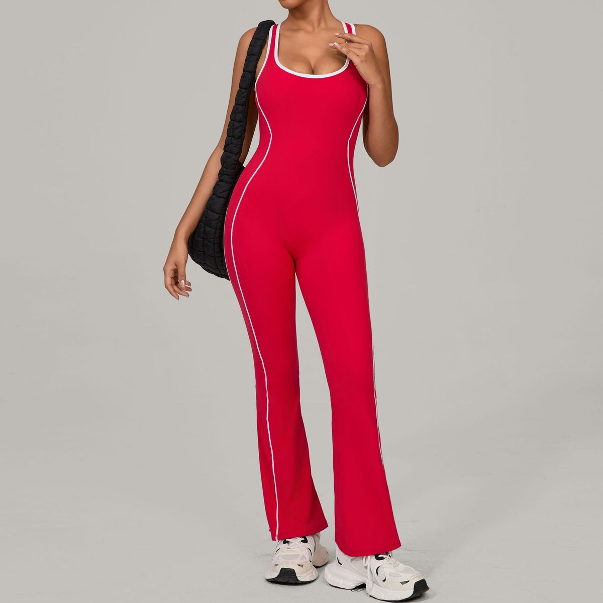 Women Yoga Contrast Stitching Backless Sports Jumpsuits