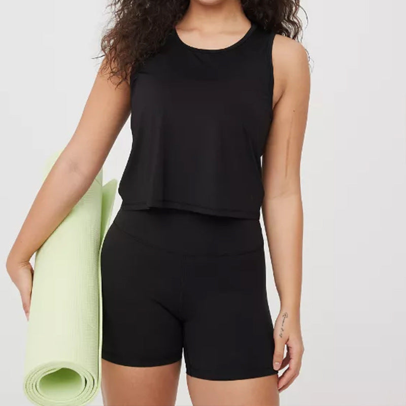 Ensemble haut sans manches décontracté de couleur unie pour femme