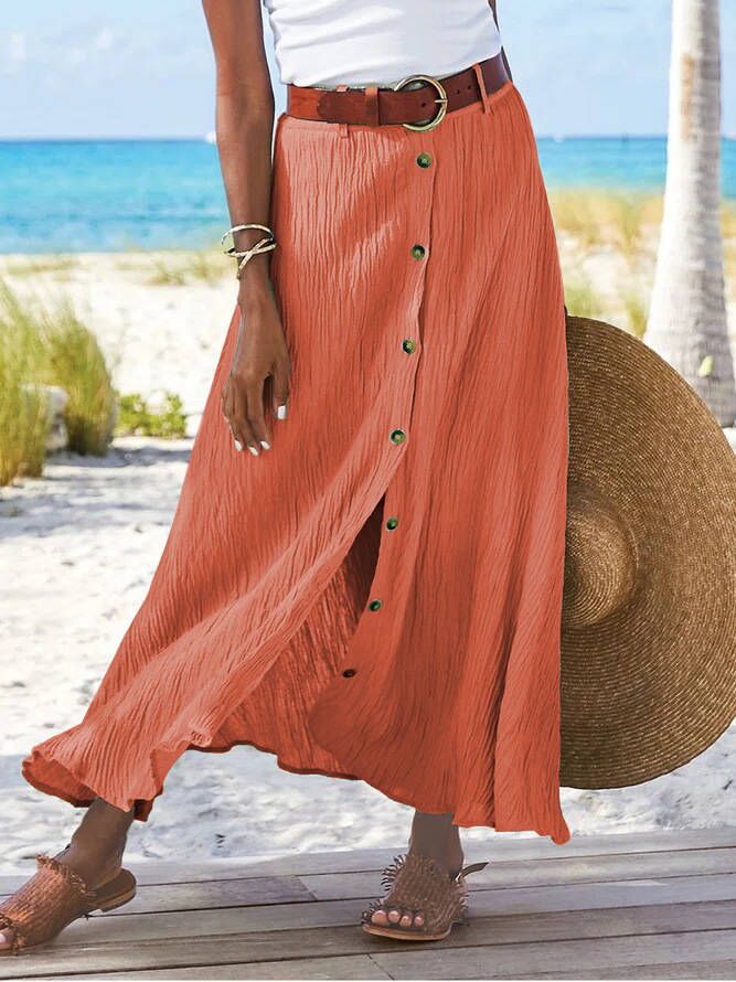 Summer Women Casual Button Decorative Cotton Skirt