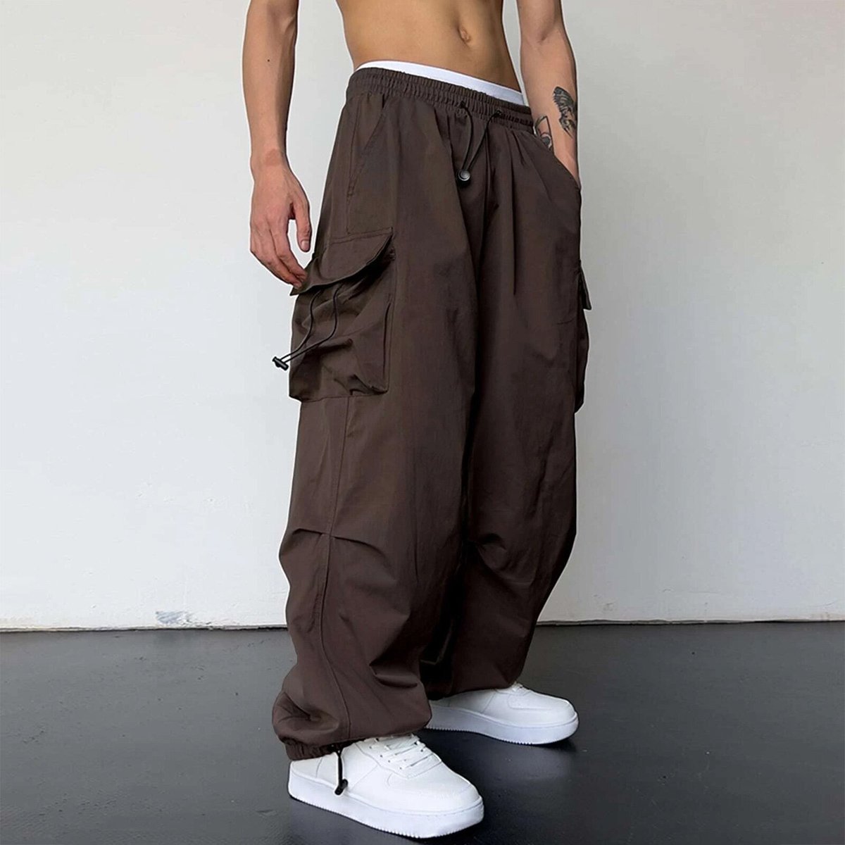 Men Casual Nylon Quick-Drying High Waist Wide Leg Pants
