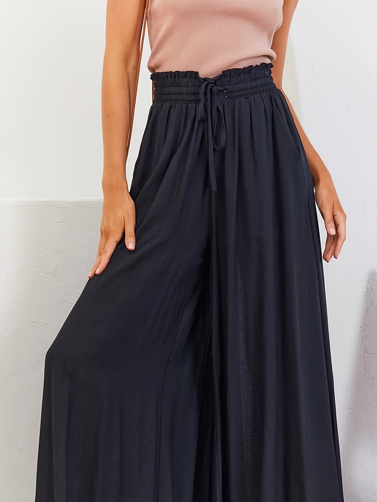 Women Fashion Casual Loose Solid Color Drawstring Pants