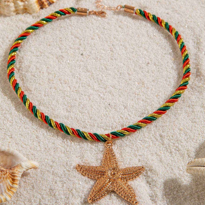 Collar con colgante de estrella de mar de playa con personalidad exagerada