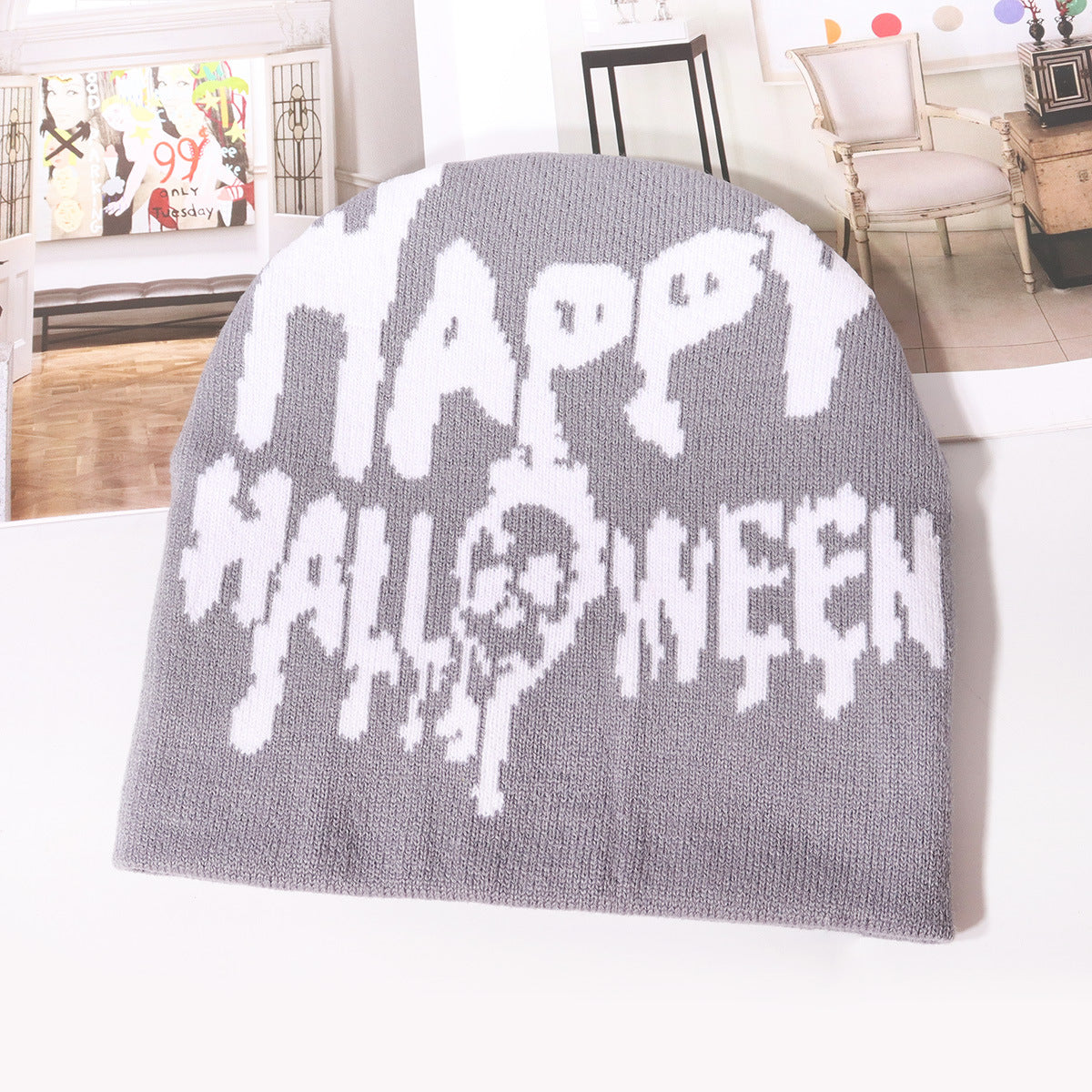Gorro de punto jacquard con letras sencillas para Halloween