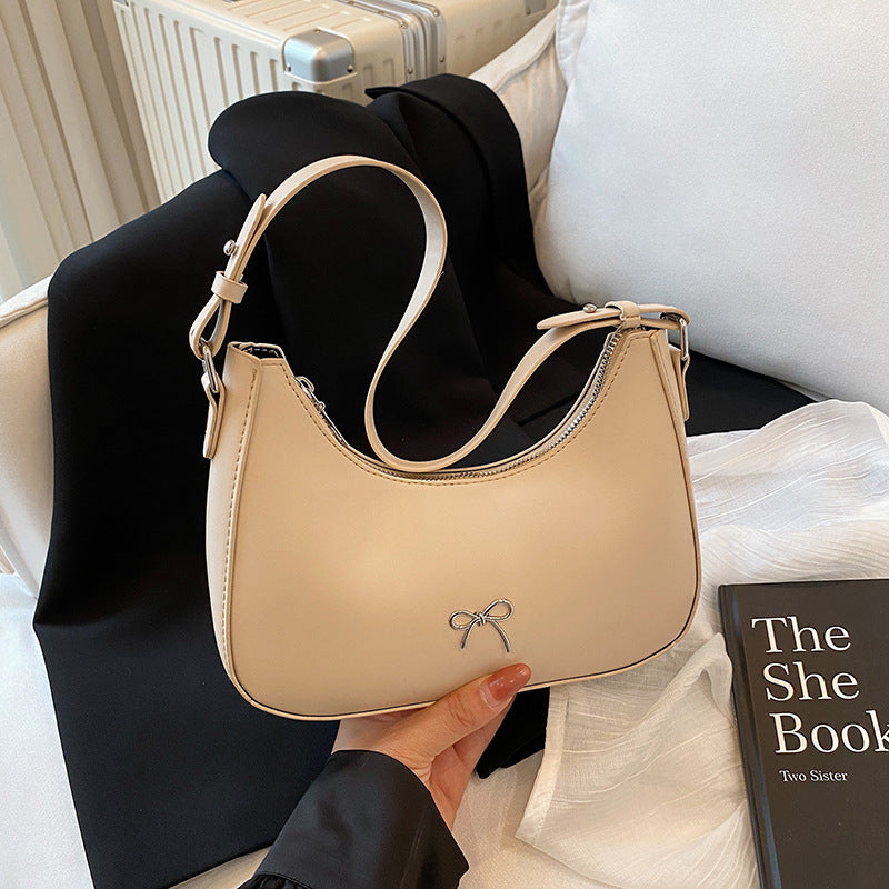 Women Casual Solid Color Shoulder Bag with Bowknot Decoration