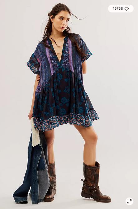 Women Fashion Casual Boho Multicolor Printed Stripe V-Neck Dress