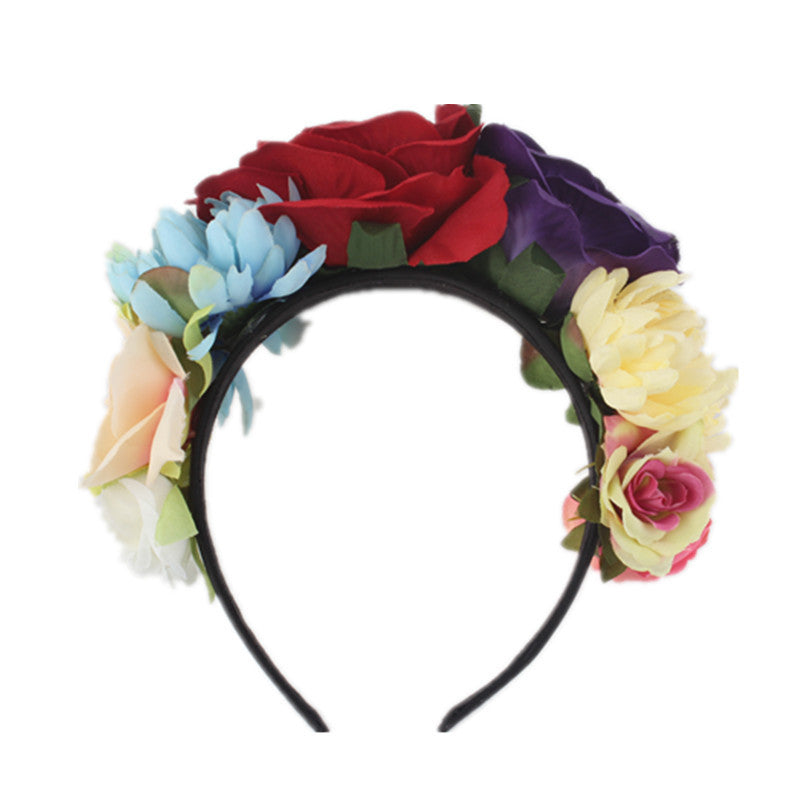 Bandeau de fleurs roses en tissu rétro pour fête d'Halloween