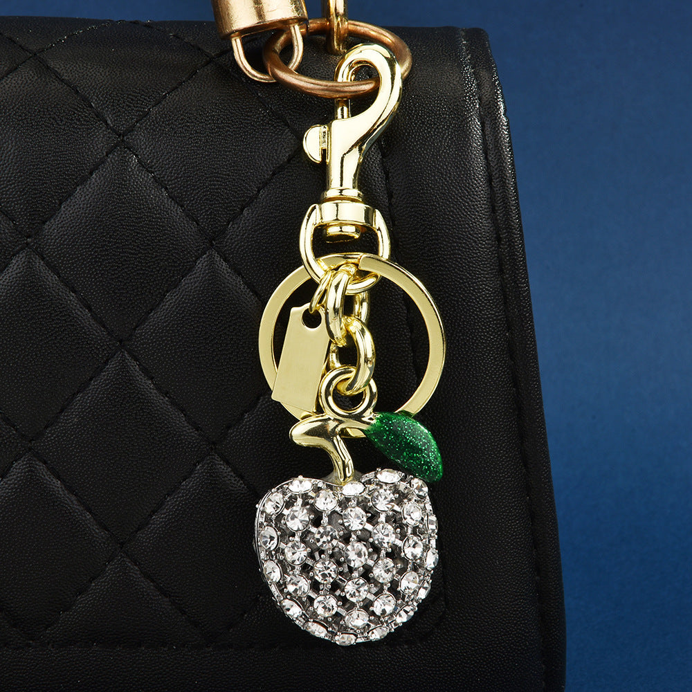 Women Fashion Metal Cute Rhinestone Apple Keychain