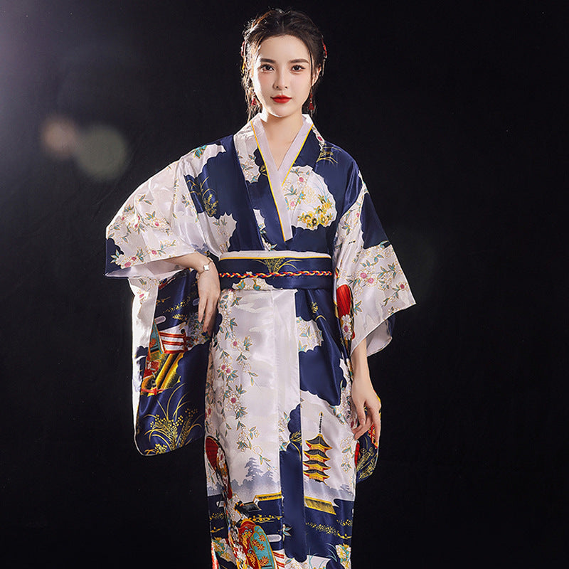 Fashion Vintage Japanese Kimono Women Satin Large Size Pajamas