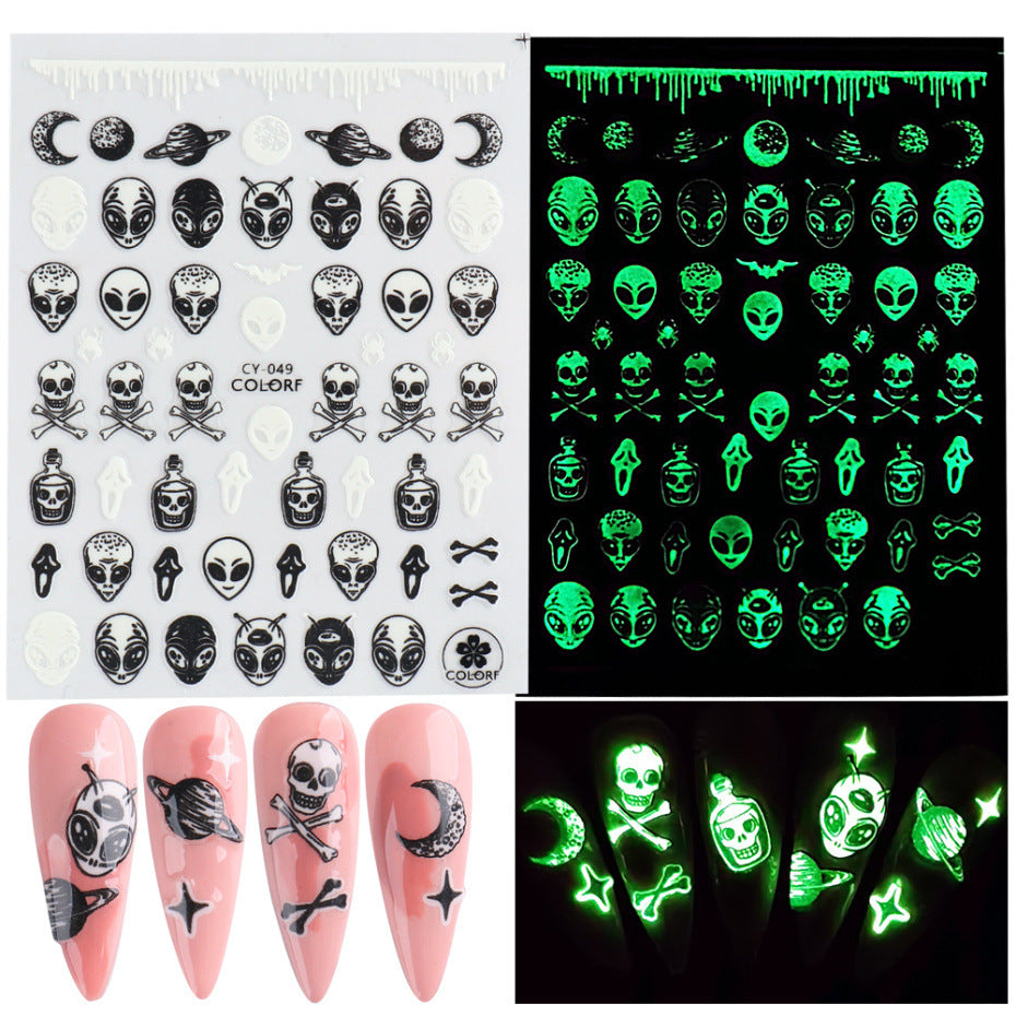 Halloween Nail Stickers Funny Skeleton Little Monster 3D Luminous