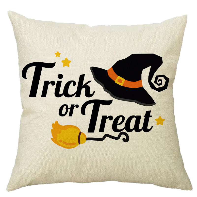Halloween Pumpkin Skull Print Linen Sofa Cushion Cover