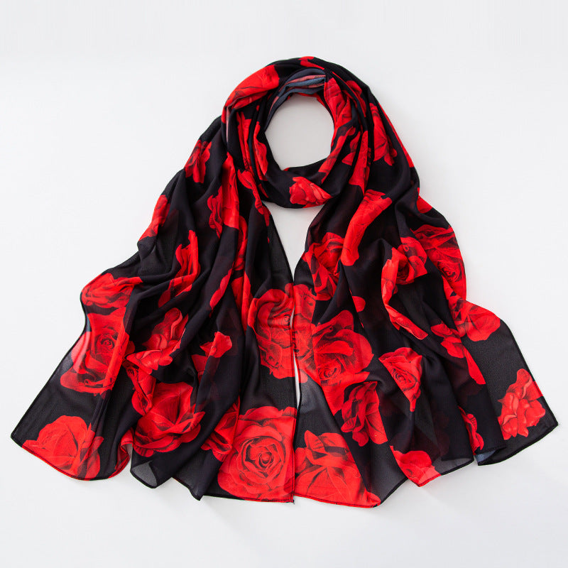 Women Summer Spring Floral Chiffon Long Scarf