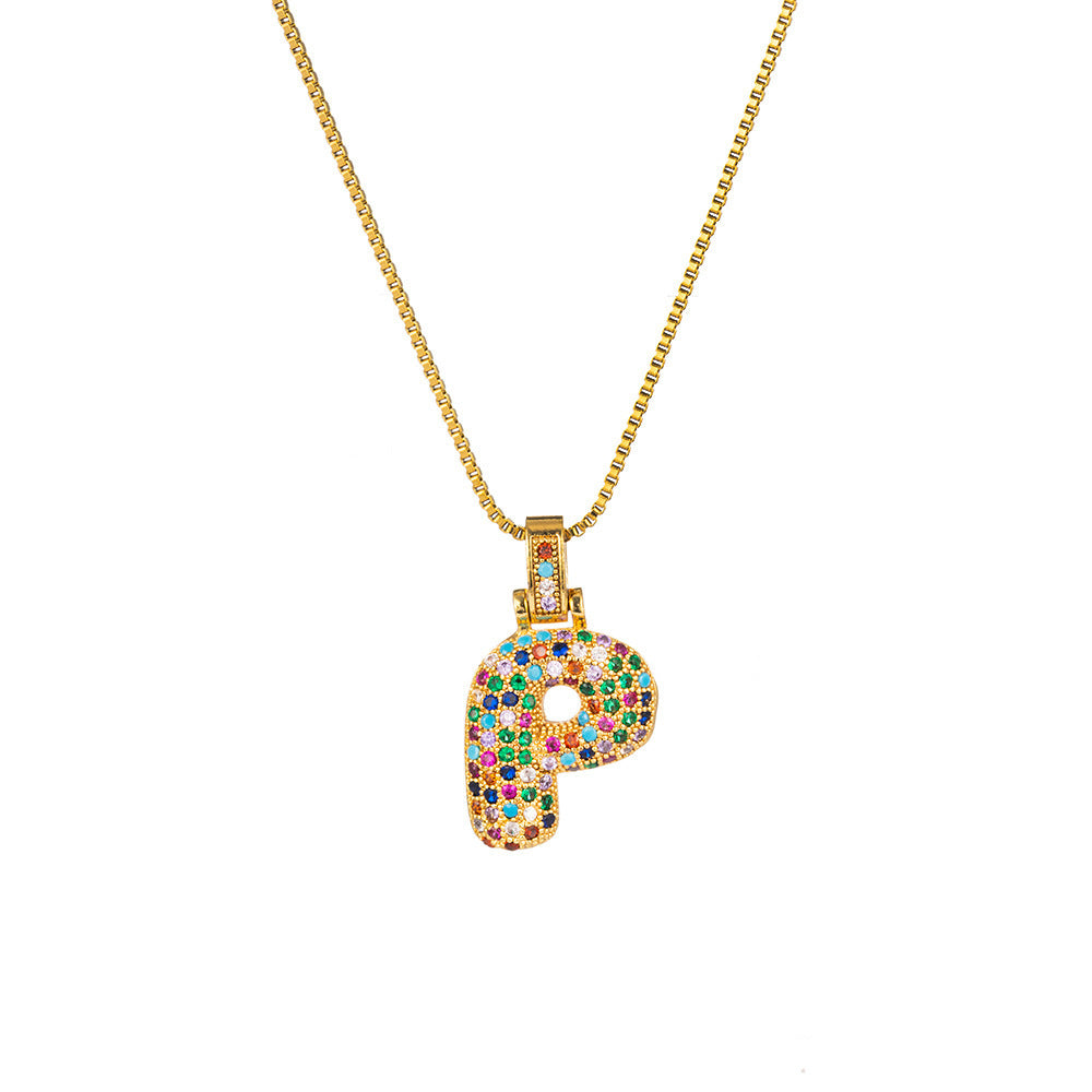 Collar con colgante de alfabeto dorado y circonita multicolor para mujer, joyería de moda