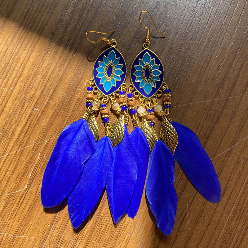 High-Value Feather Bohemian Long Tassel Earrings