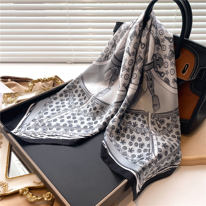 Foulard en satin à fleurs de pivoine pour femme, printemps et été