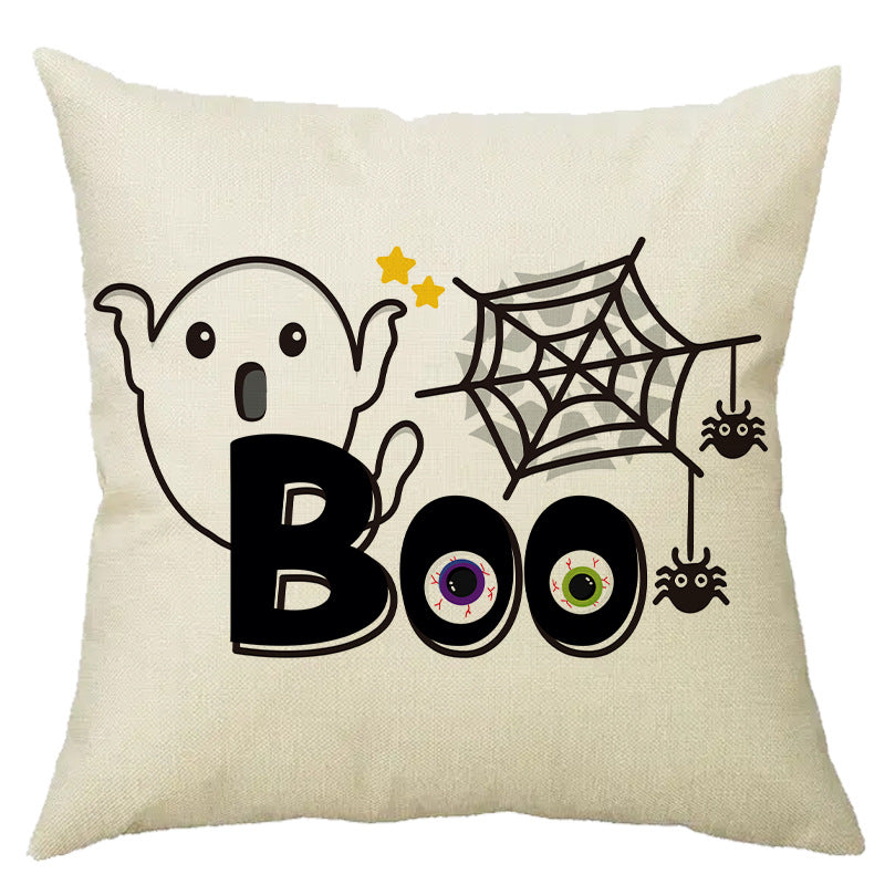 Halloween Pumpkin Skull Print Linen Sofa Cushion Cover