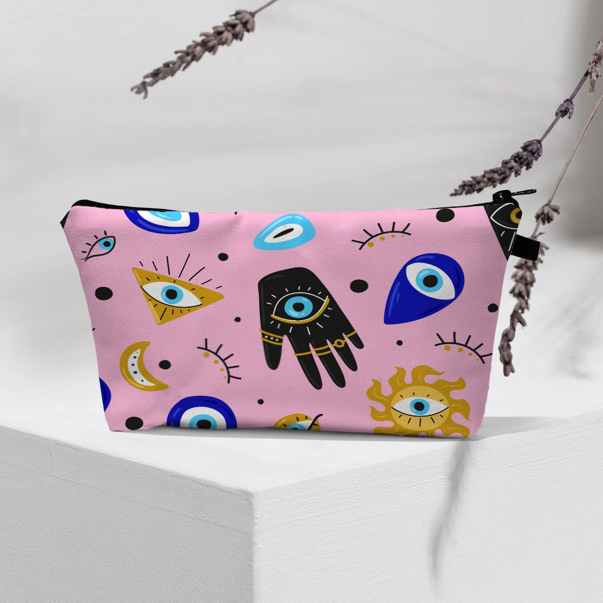 Bolsa de cosméticos portátil con diseño de mal de ojo para mujer