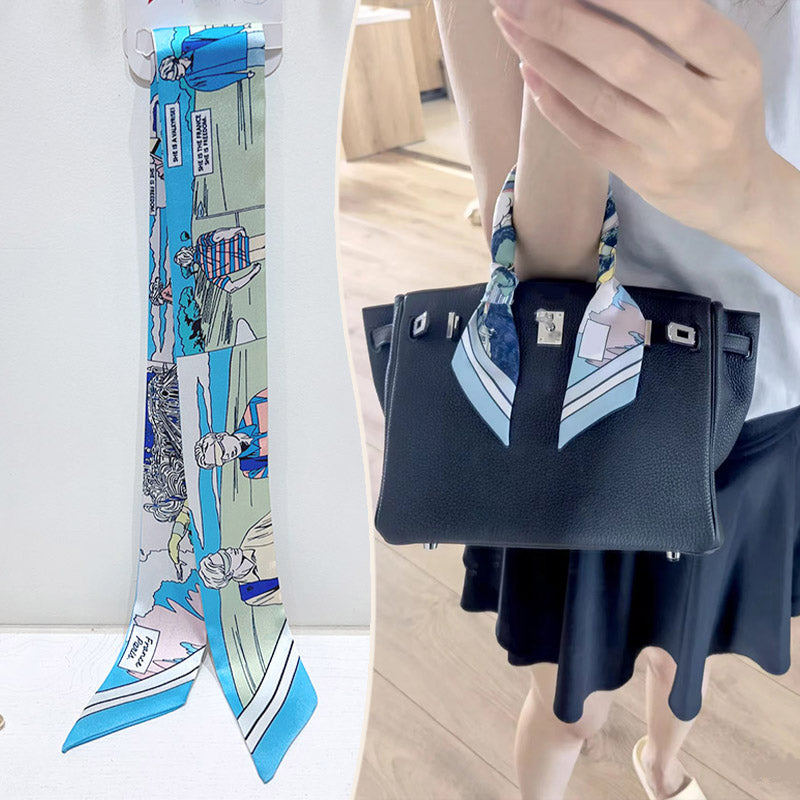 Bufanda con asa para bolso con lazo estampado de moda