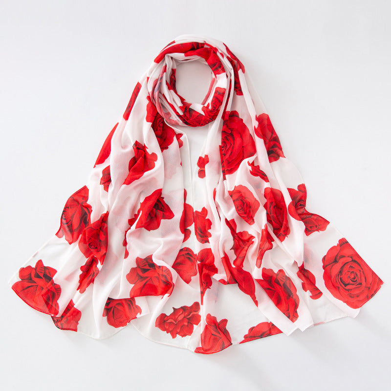 Women Summer Spring Floral Chiffon Long Scarf
