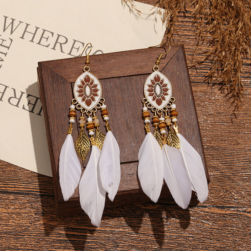High-Value Feather Bohemian Long Tassel Earrings