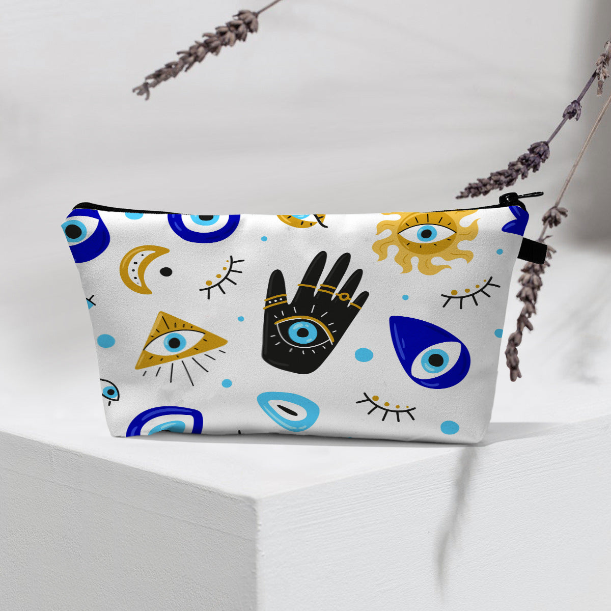 Bolsa de cosméticos portátil con diseño de mal de ojo para mujer