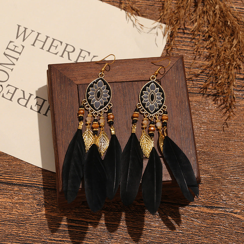 High-Value Feather Bohemian Long Tassel Earrings
