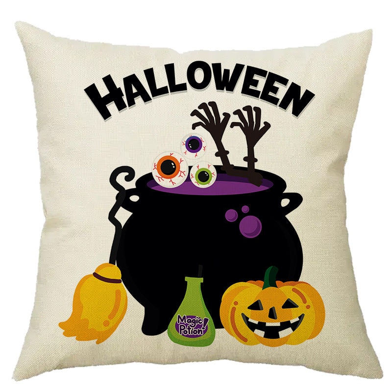 Halloween Pumpkin Skull Print Linen Sofa Cushion Cover