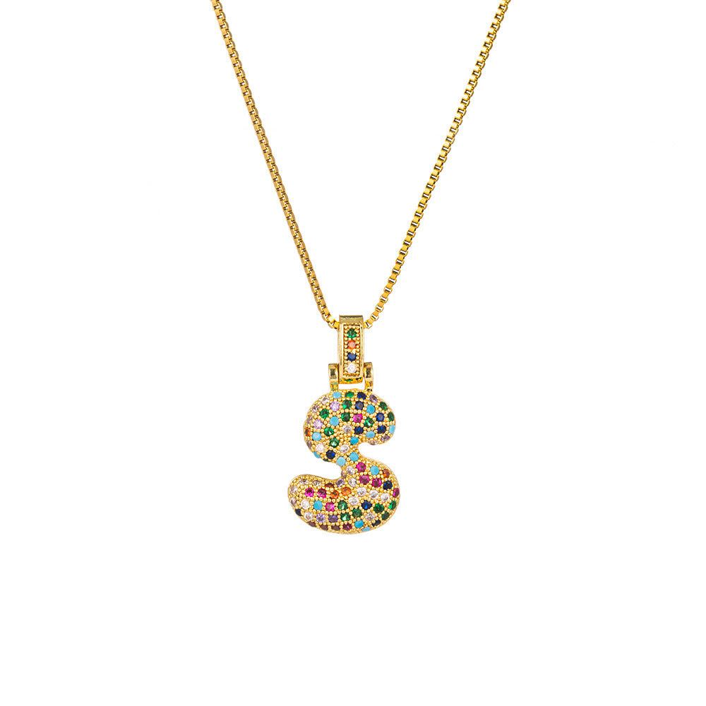 Collar con colgante de alfabeto dorado y circonita multicolor para mujer, joyería de moda