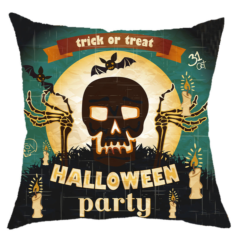 Halloween Pumpkin Skull Print Linen Sofa Cushion Cover