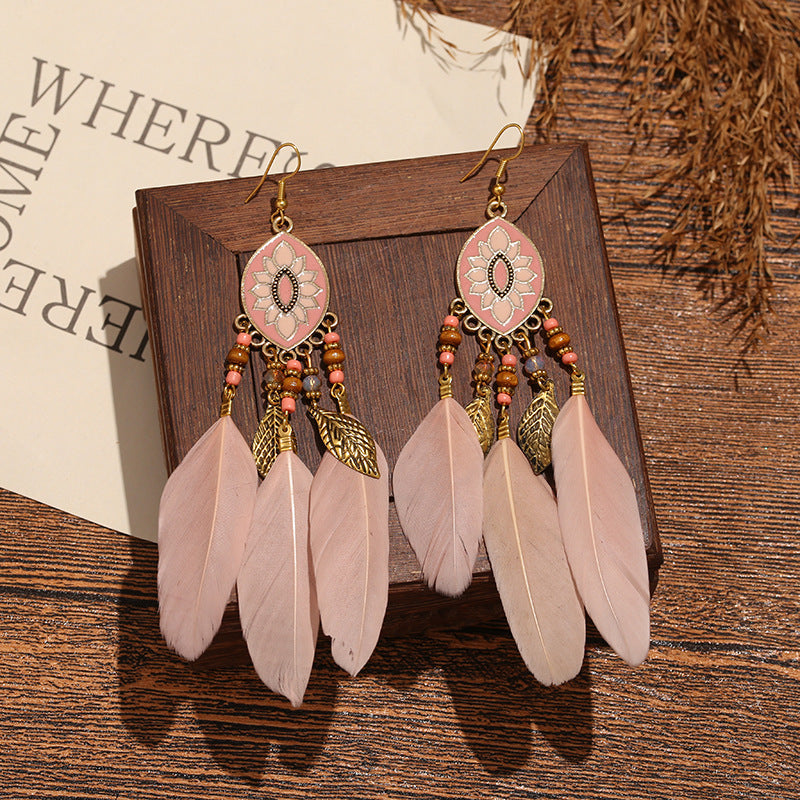 High-Value Feather Bohemian Long Tassel Earrings