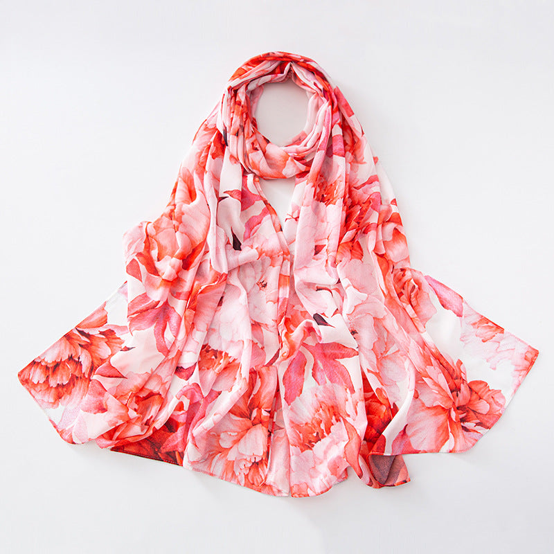 Women Summer Spring Floral Chiffon Long Scarf
