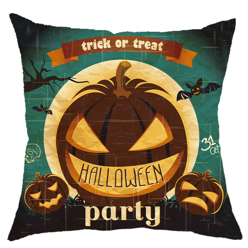 Halloween Pumpkin Skull Print Linen Sofa Cushion Cover