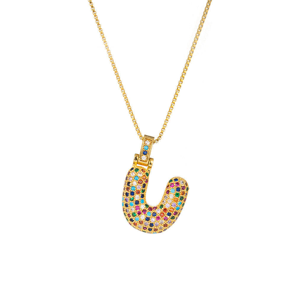 Collar con colgante de alfabeto dorado y circonita multicolor para mujer, joyería de moda