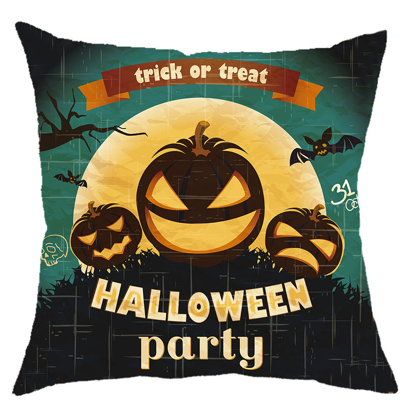 Halloween Pumpkin Skull Print Linen Sofa Cushion Cover