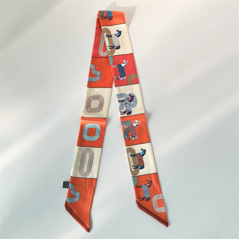Fashion Printed Ribbon Tie Bag Handle Scarf