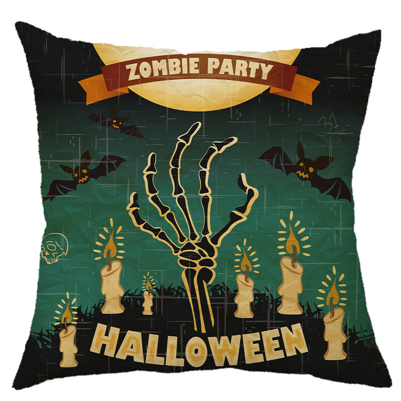 Halloween Pumpkin Skull Print Linen Sofa Cushion Cover