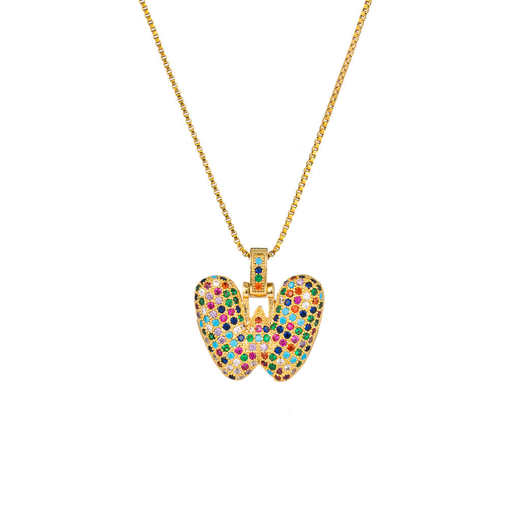 Collar con colgante de alfabeto dorado y circonita multicolor para mujer, joyería de moda