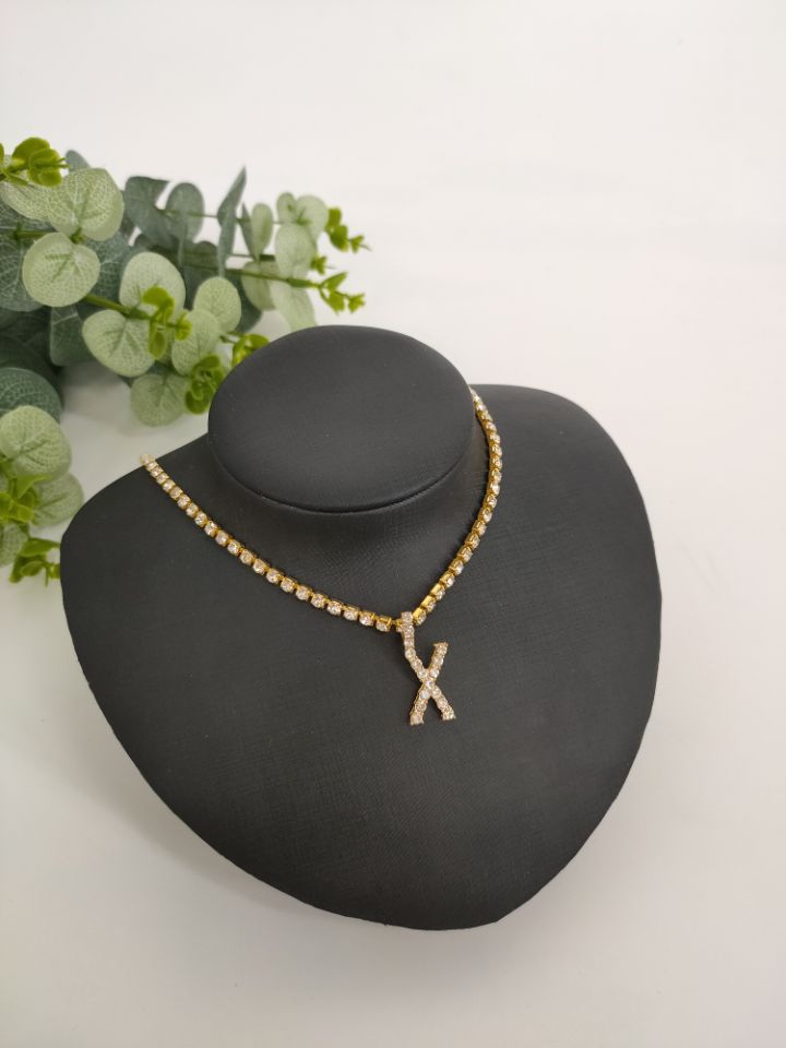 Collar con alfabeto de diamantes de imitación para mujer