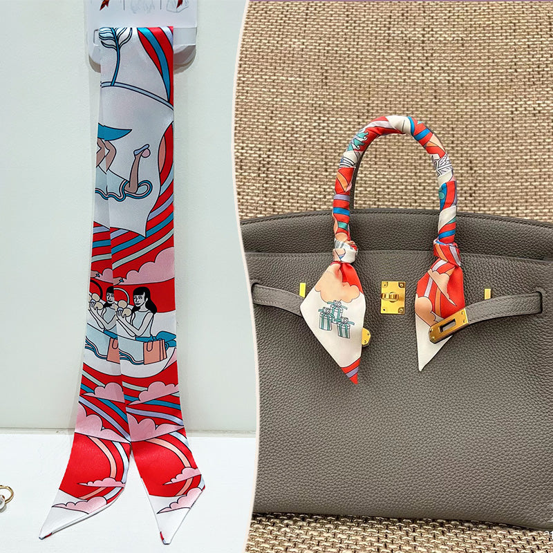 Fashion Printed Ribbon Tie Bag Handle Scarf