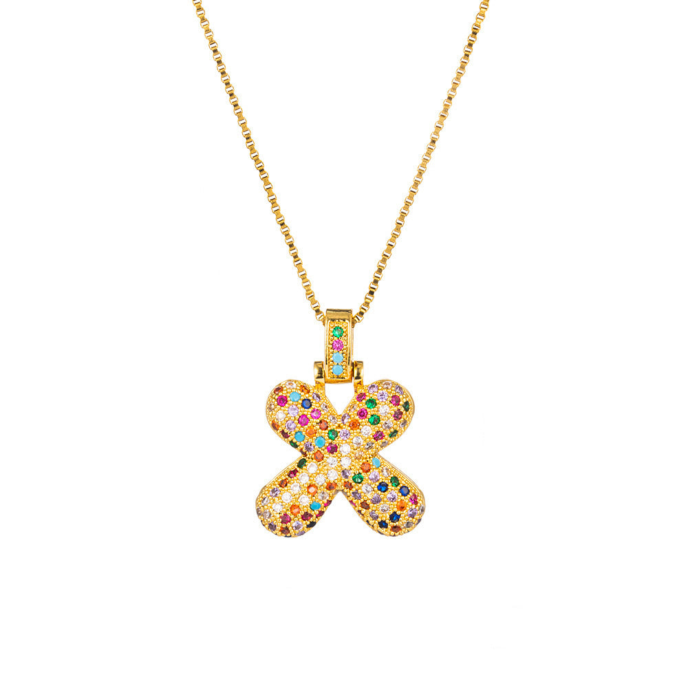 Collar con colgante de alfabeto dorado y circonita multicolor para mujer, joyería de moda