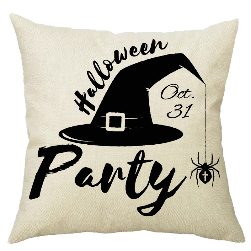 Halloween Pumpkin Skull Print Linen Sofa Cushion Cover