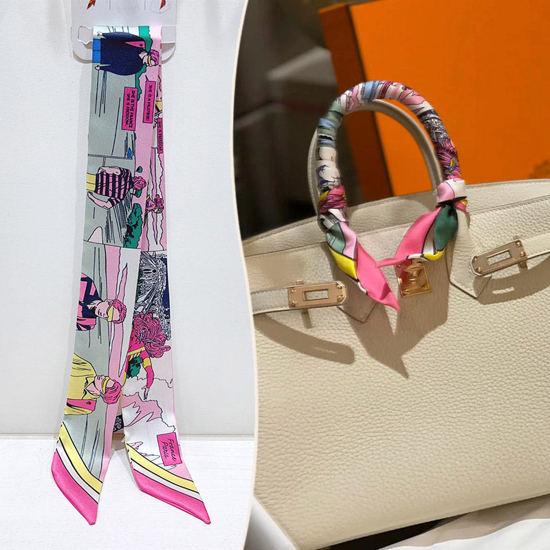 Fashion Printed Ribbon Tie Bag Handle Scarf